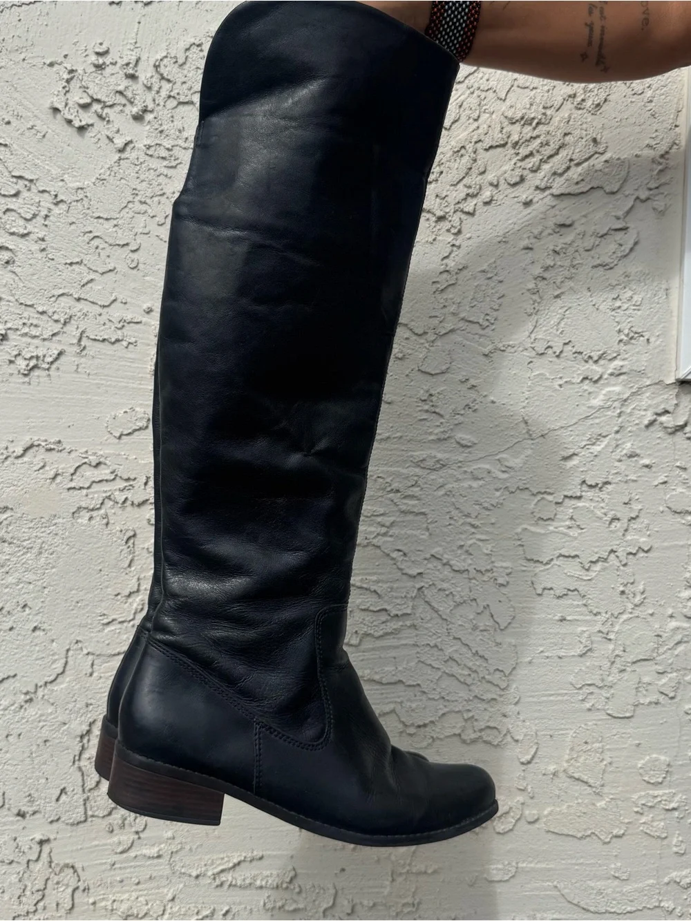 Women's Black Over-the-Knee Leather Boots - Sleek Zip Detail